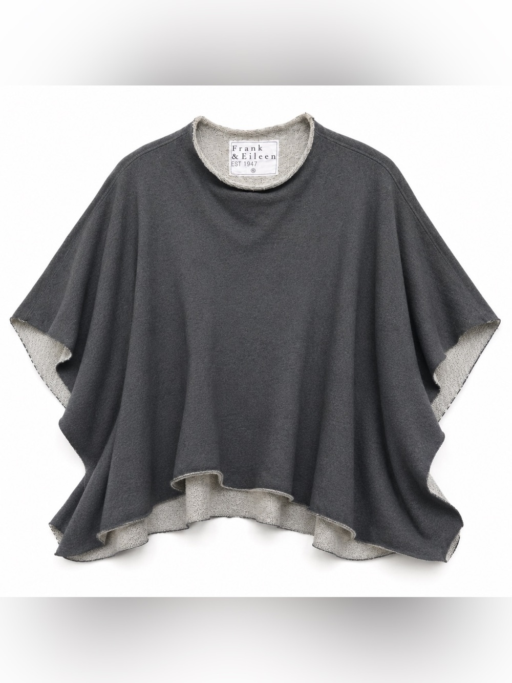 Frank & Eileen Audrey Capelet Funnel Neck Poncho OS Charcoal Gray Triple Terry